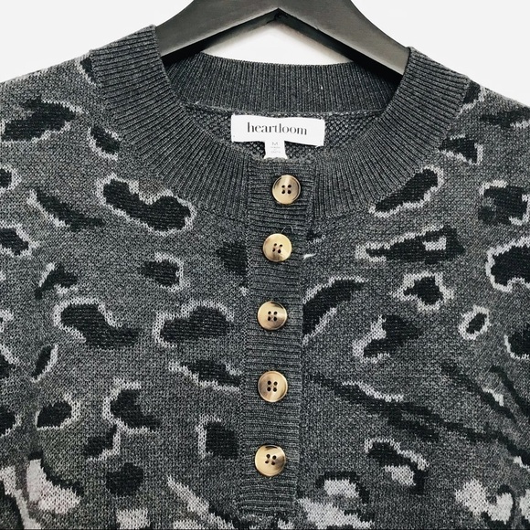 New! Heartloom Natalia Leopard Animal Print Henley Pullover Knit Wool Sweater - Picture 8 of 11